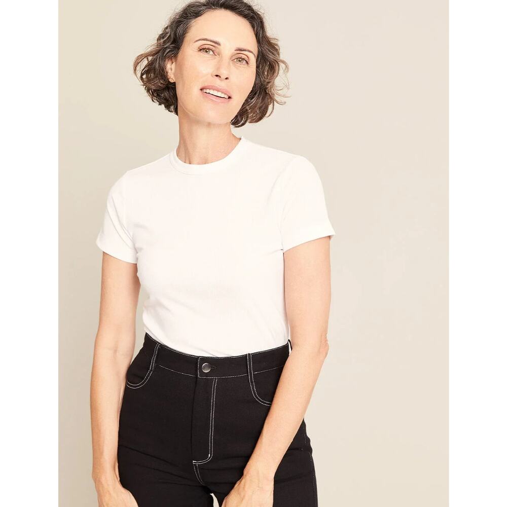 Boody White Organic Crewneck Bamboo Ribbed T-shirt Womens Size Small